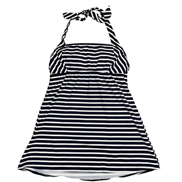 Lands’ End Women’s Sz 14 Navy White Halter Swim Top Underwire Removable Cups - Picture 1 of 7